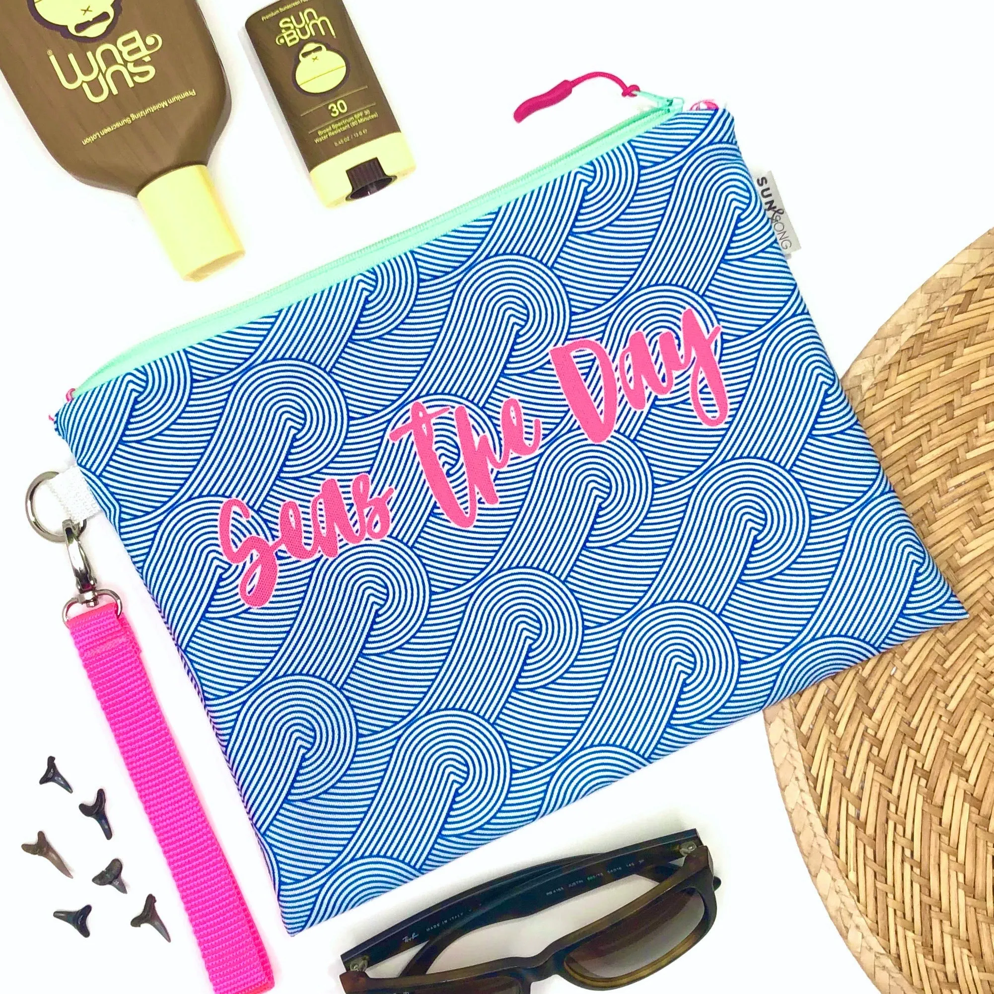 Seas The Day in Blue   Pink, Water-Resistant Wet Bag