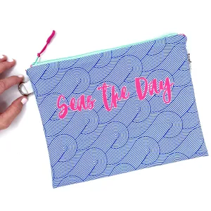 Seas The Day in Blue   Pink, Water-Resistant Wet Bag