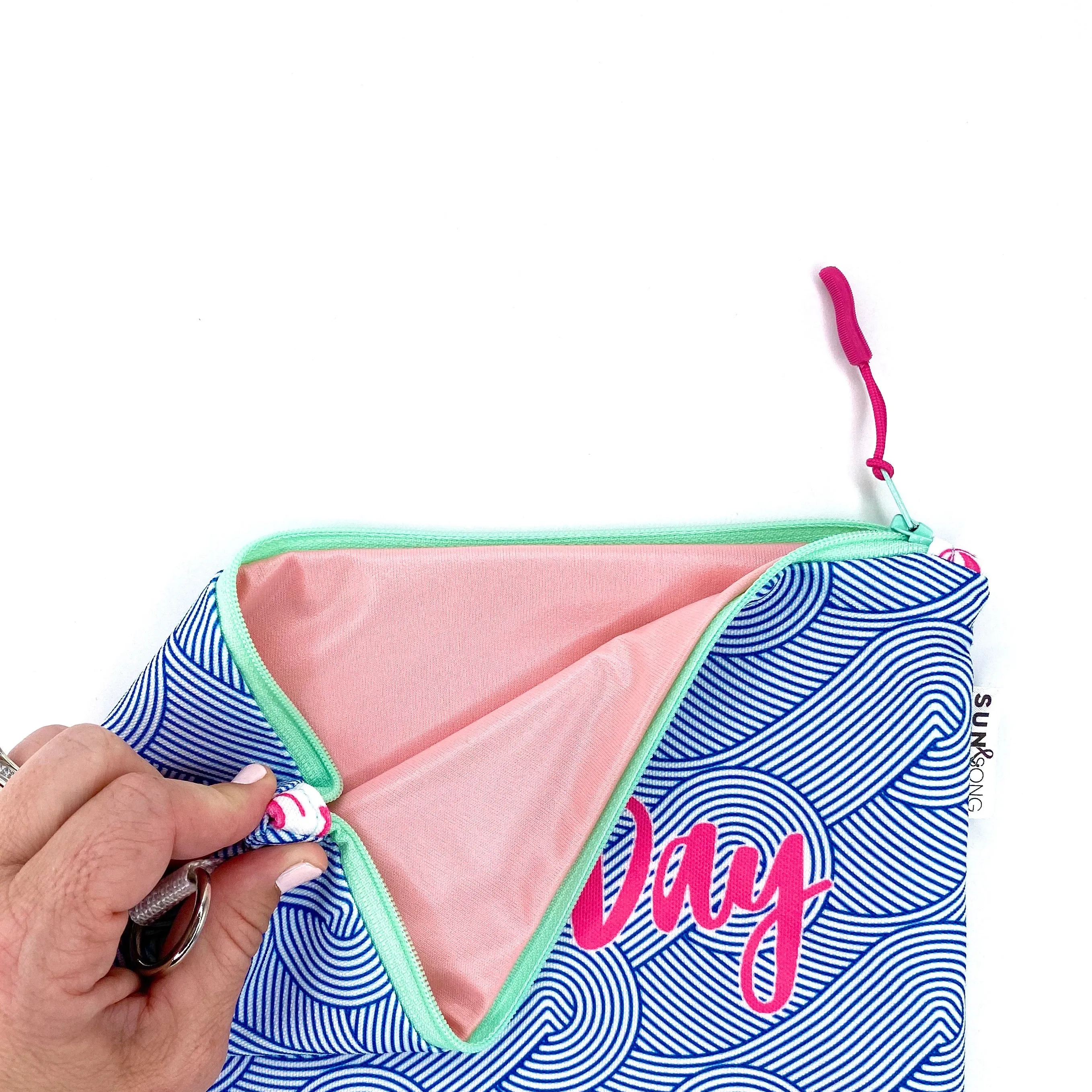 Seas The Day in Blue   Pink, Water-Resistant Wet Bag
