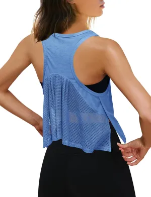 SENSERISE Womens Workout Tank Tops Athletic Sleeveless Shirts Mesh Racerback Tank Gym Yoga Active Crop Top