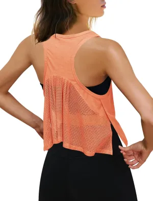 SENSERISE Womens Workout Tank Tops Athletic Sleeveless Shirts Mesh Racerback Tank Gym Yoga Active Crop Top