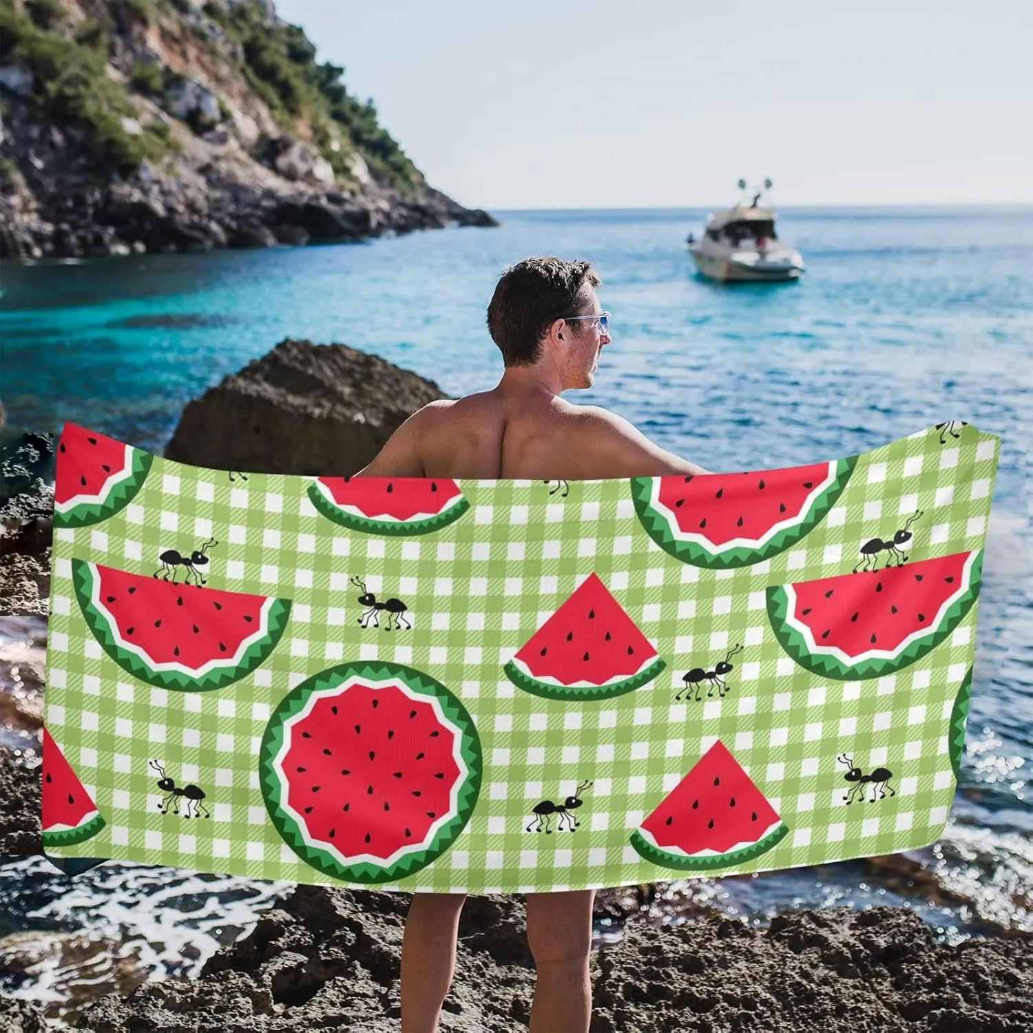 senya Beach Towel Beach Blanket Mat 71”x 31” Cute Ants Slices Juicy Watermelon Pool Towel Portable for Beach Festival Picnic Travel Outdoor Camping