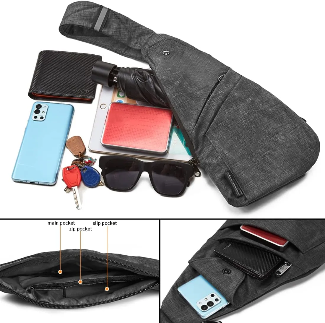 Seoky Rop Slim Sling Bag Small Ultra Thin Water Resistance Crossbody Chest Shoulder Backpack Personal Pocket Bag Blue