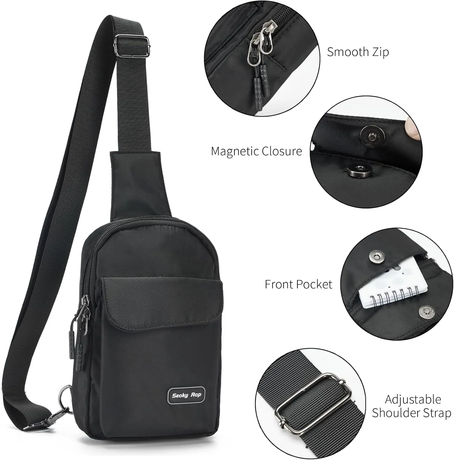 Seoky Rop Small Crossbody Bags for Women Men Nylon Water Resistant Sling Bag for Running Workout Travel