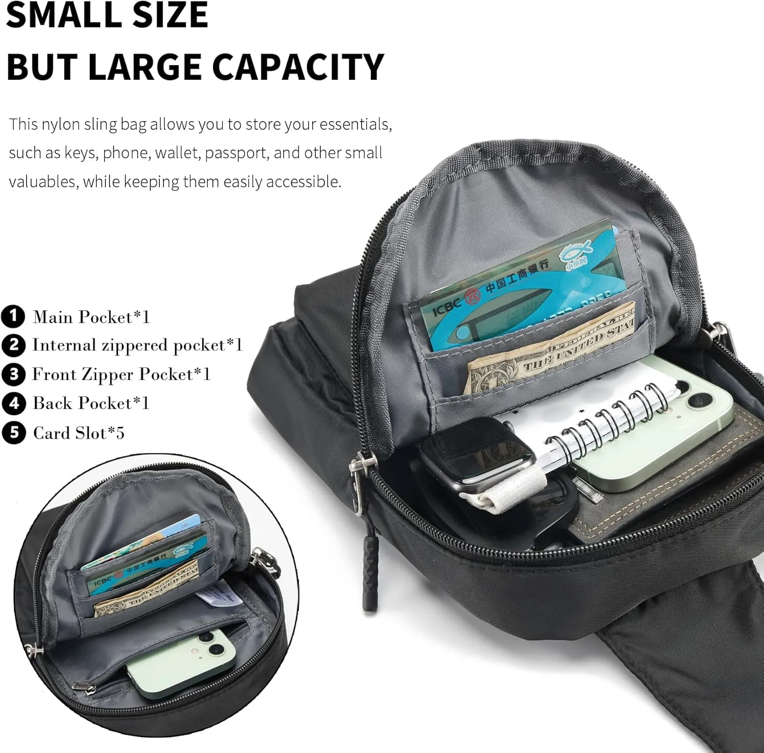 Seoky Rop Small Crossbody Bags for Women Men Nylon Water Resistant Sling Bag for Running Workout Travel