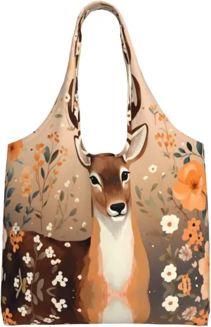 Serious deer Printed Single Shoulder Commuter Canvas Bag, Grocery Shopping Bag, Daily Use Canvas Bag