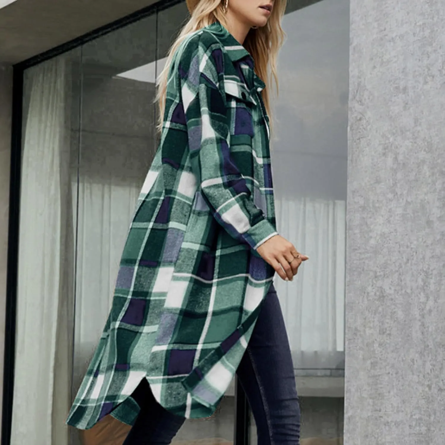 Shackets for Women 2023 with Pockets Long Sleeve Button Up Open Front Plaid Cardigan Tops Loose Fit Casual Fashion Outerwear