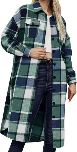 Shackets for Women 2023 with Pockets Long Sleeve Button Up Open Front Plaid Cardigan Tops Loose Fit Casual Fashion Outerwear