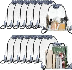 Shappy 30 Pieces Clear Drawstring Backpack, Plastic Waterproof Transparent Stadium Bags String Bag for Gym Travel(Gray)