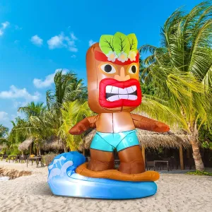 Shappy 5 Ft Inflatable Tiki Flamingo Surfboard Luau Hawaiian Party Decorations Summer Inflatables Outdoor Tiki Blow Up Beach Tropical Pool Surfing Party Supplies(Surfboard)