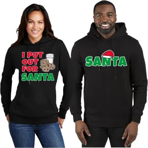Shark & Hammer I Put Out For Santa Cookies Milk Ugly Christmas Matching Couple Unisex Adult Hooded Sweatshirt, Black, Mens Medium, Women 2X-Large