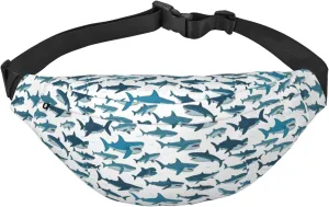 Shark Pattern With Various Gestures Large Crossbody Fanny Pack With 3-Zipper Pockets, For Traveling Running Casual Wallets Waist Pack