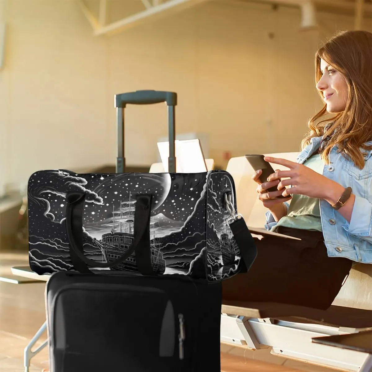 Ship Starry Sky Travel Duffel Bag for Women Men Waterproof Foldable Overnight Weekender Bag Large Capacity Sports Gym Bag