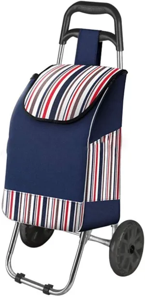 Shopping Trolley Light Weight Folding Shopping CartStripe Printed Oxford Cloth Bag Steel Pipe Trolley Cart with 2 Wheels for Home Light Weight Shopping Trolley