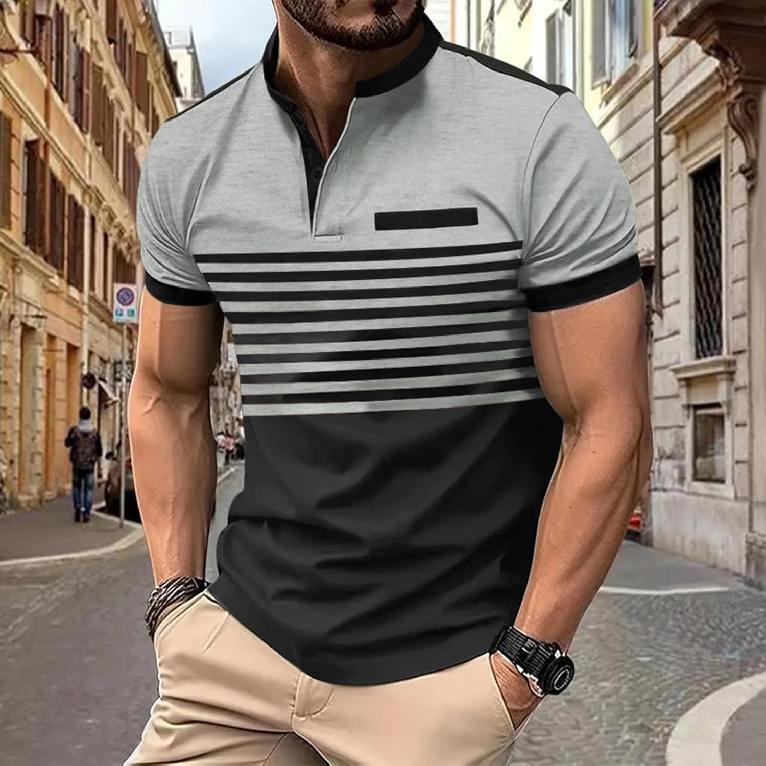 Short Sleeve Polo Shirts for Mens Basic Collared Shirts Classic Golf Stylish Tops Color Block Work Shirts