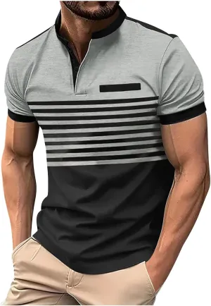 Short Sleeve Polo Shirts for Mens Basic Collared Shirts Classic Golf Stylish Tops Color Block Work Shirts