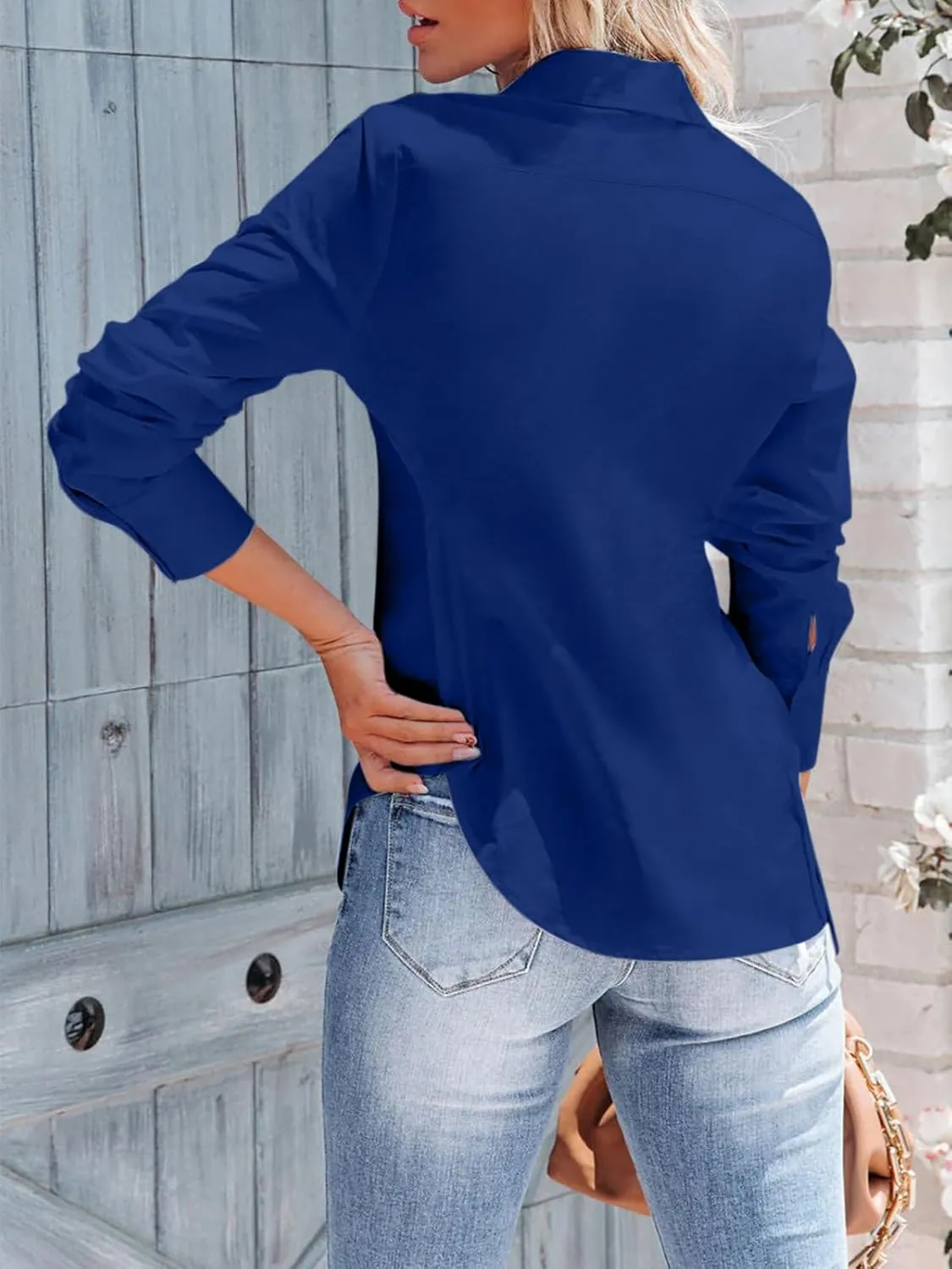 siliteelon Women's Button Down Shirts Long Sleeve Dress Shirts Wrinkle Free Collared Work Office Solid Blouses Corset Tops