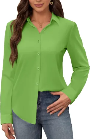 siliteelon Women's Stain Shield Dress Shirts Wrinkle Free Long Sleeve Shirts Solid Work Business Button Down Shirts