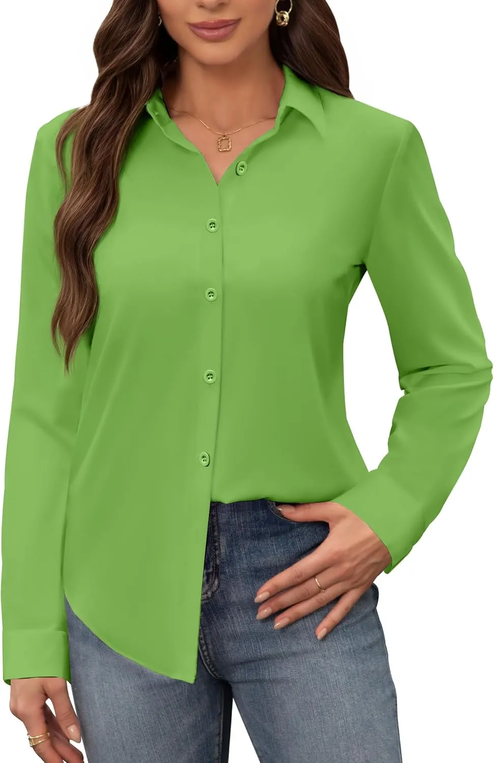 siliteelon Women's Stain Shield Dress Shirts Wrinkle Free Long Sleeve Shirts Solid Work Business Button Down Shirts
