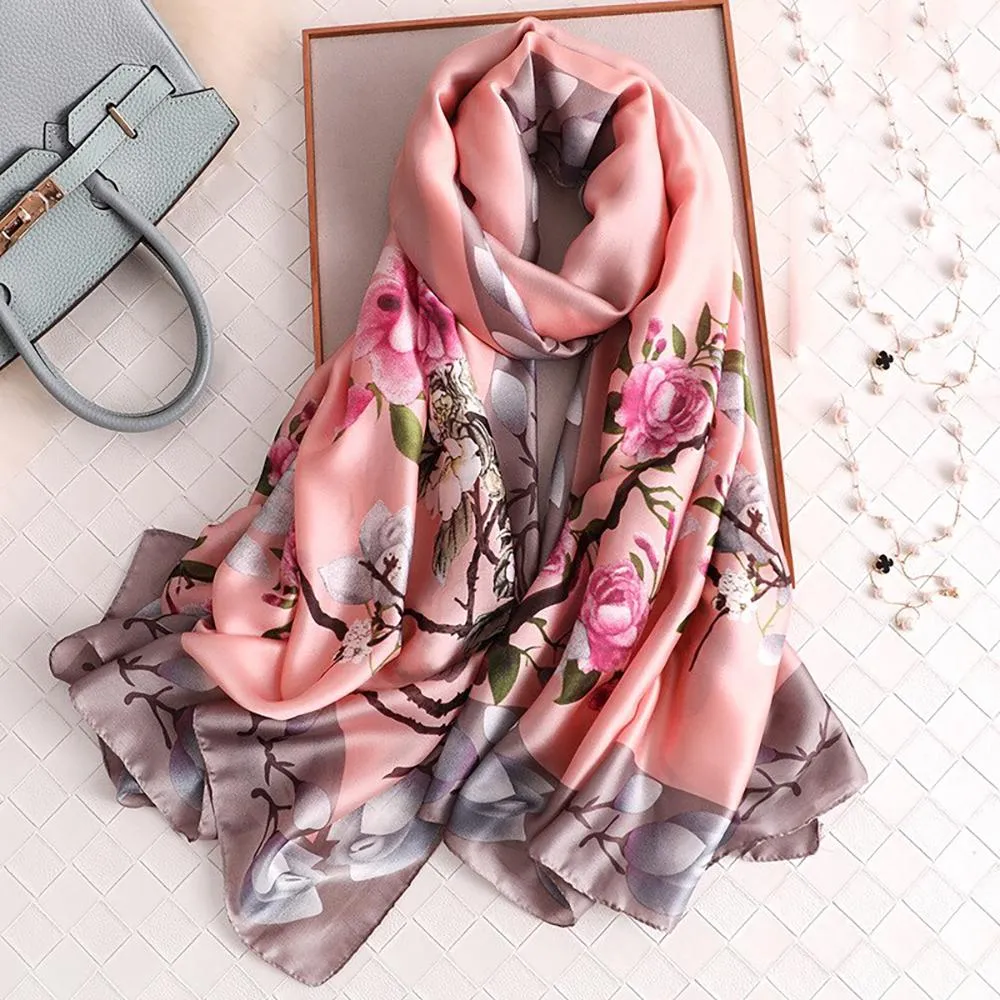Silk Scarf-Luxurious Delicate Peacock & Floral Hair Wrap Silky Vibrant Scarves