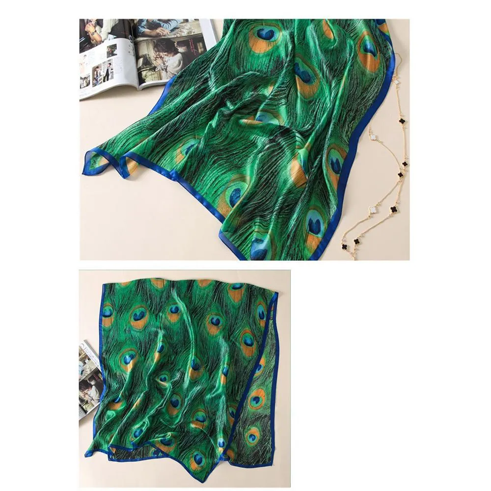 Silk Scarf-Luxurious Delicate Peacock & Floral Hair Wrap Silky Vibrant Scarves