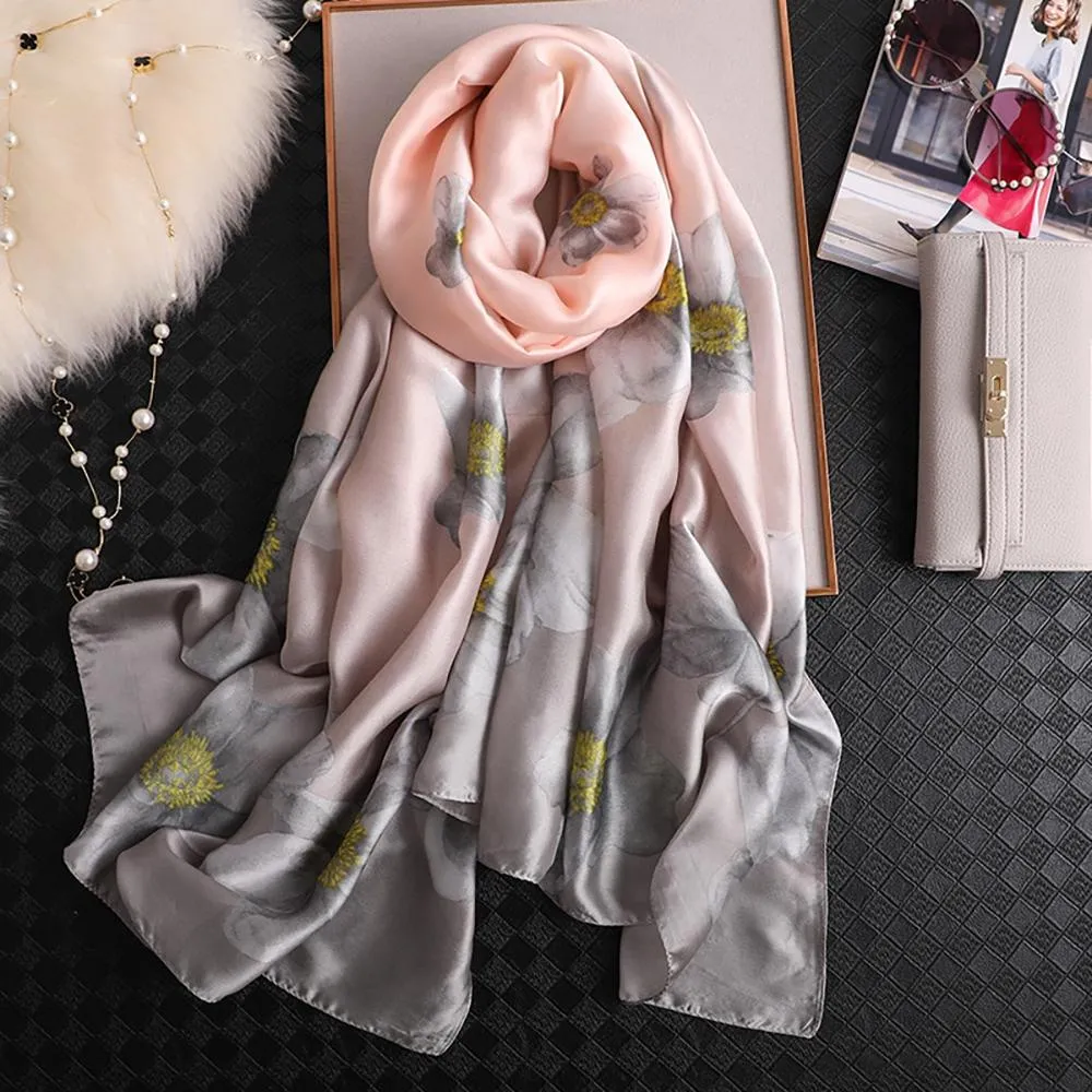 Silk Scarf-Luxurious Delicate Peacock & Floral Hair Wrap Silky Vibrant Scarves