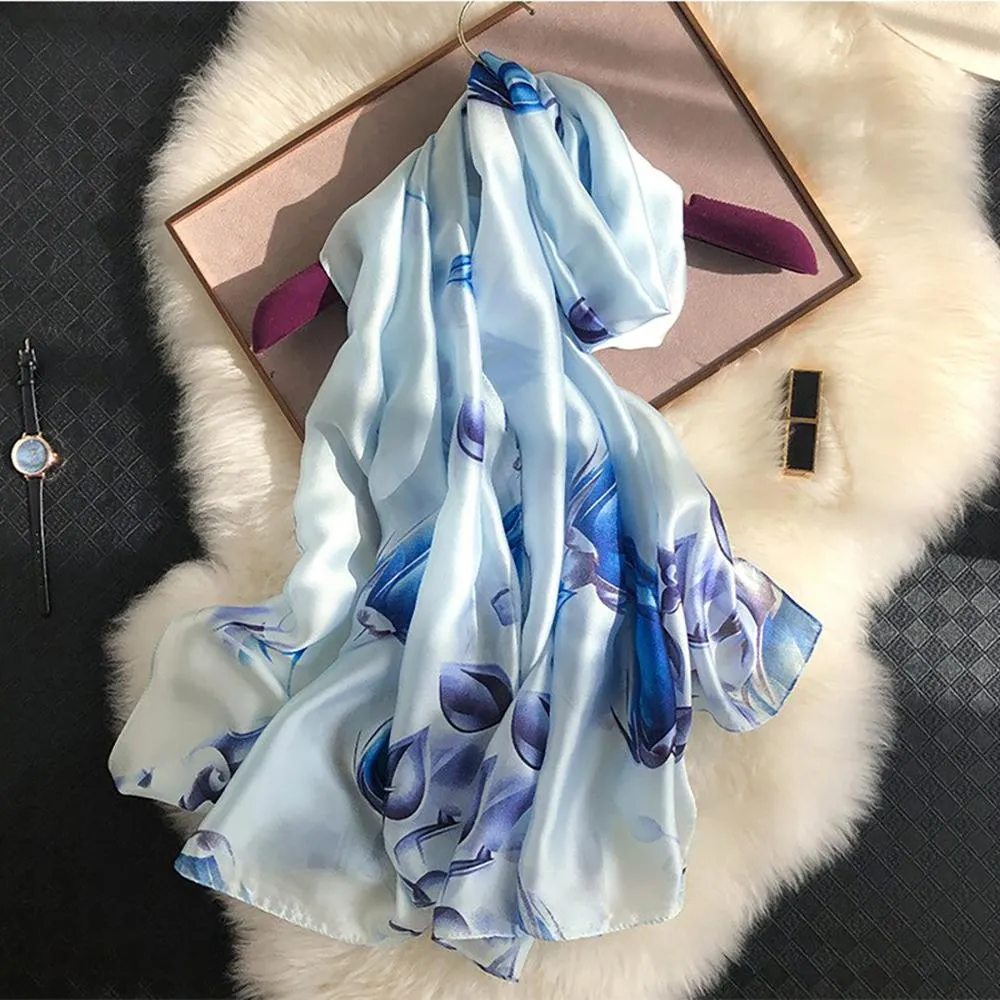 Silk Scarf-Luxurious Delicate Peacock & Floral Hair Wrap Silky Vibrant Scarves