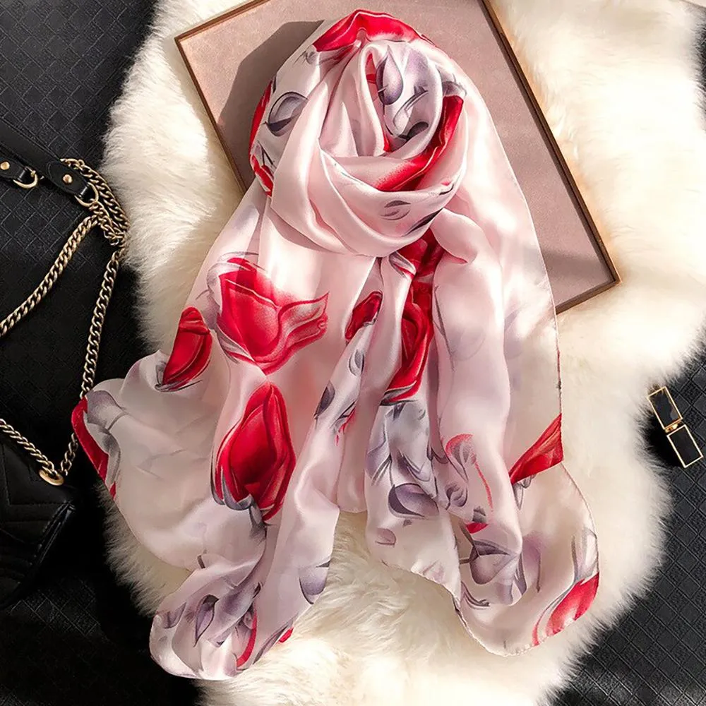 Silk Scarf-Luxurious Delicate Peacock & Floral Hair Wrap Silky Vibrant Scarves