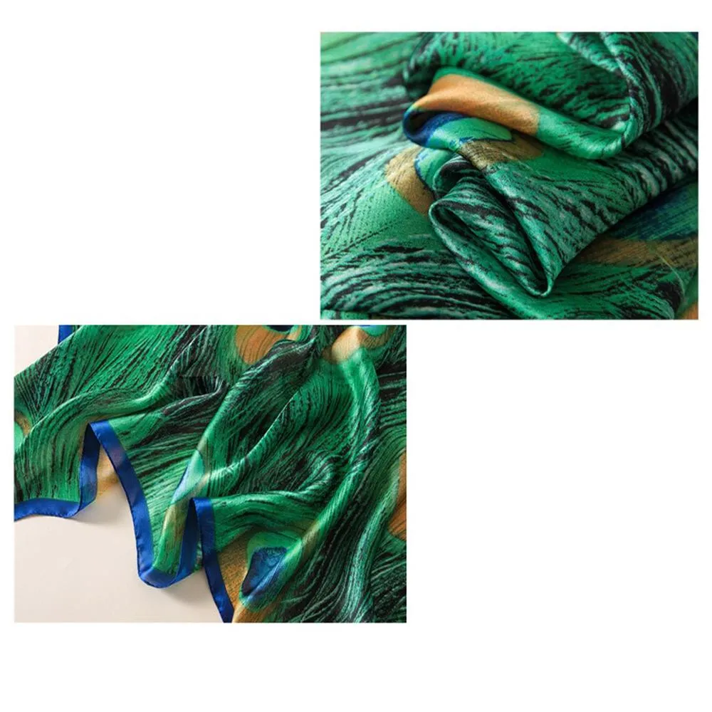 Silk Scarf-Luxurious Delicate Peacock & Floral Hair Wrap Silky Vibrant Scarves