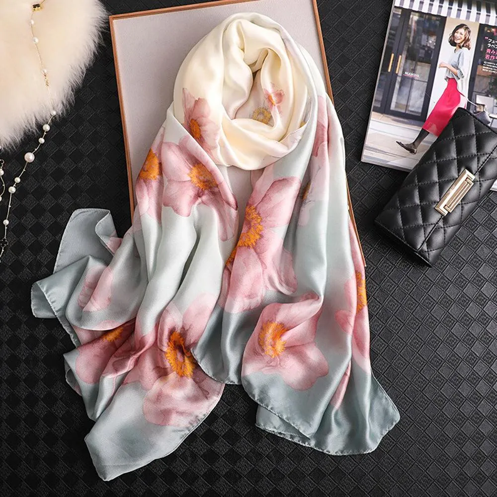Silk Scarf-Luxurious Delicate Peacock & Floral Hair Wrap Silky Vibrant Scarves