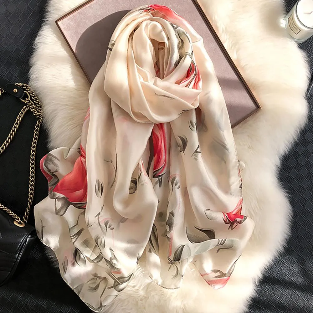 Silk Scarf-Luxurious Delicate Peacock & Floral Hair Wrap Silky Vibrant Scarves