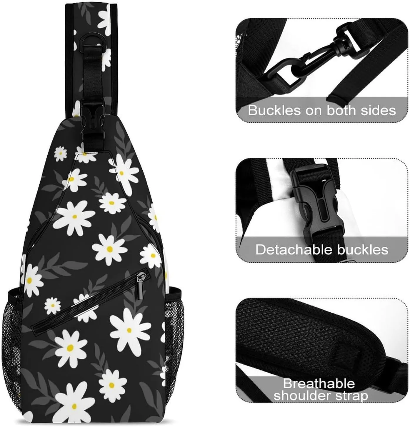 Simple-flower-floral Crossbody Sling Backpack, Shoulder Bag Chest Bag for Travel Sport Running