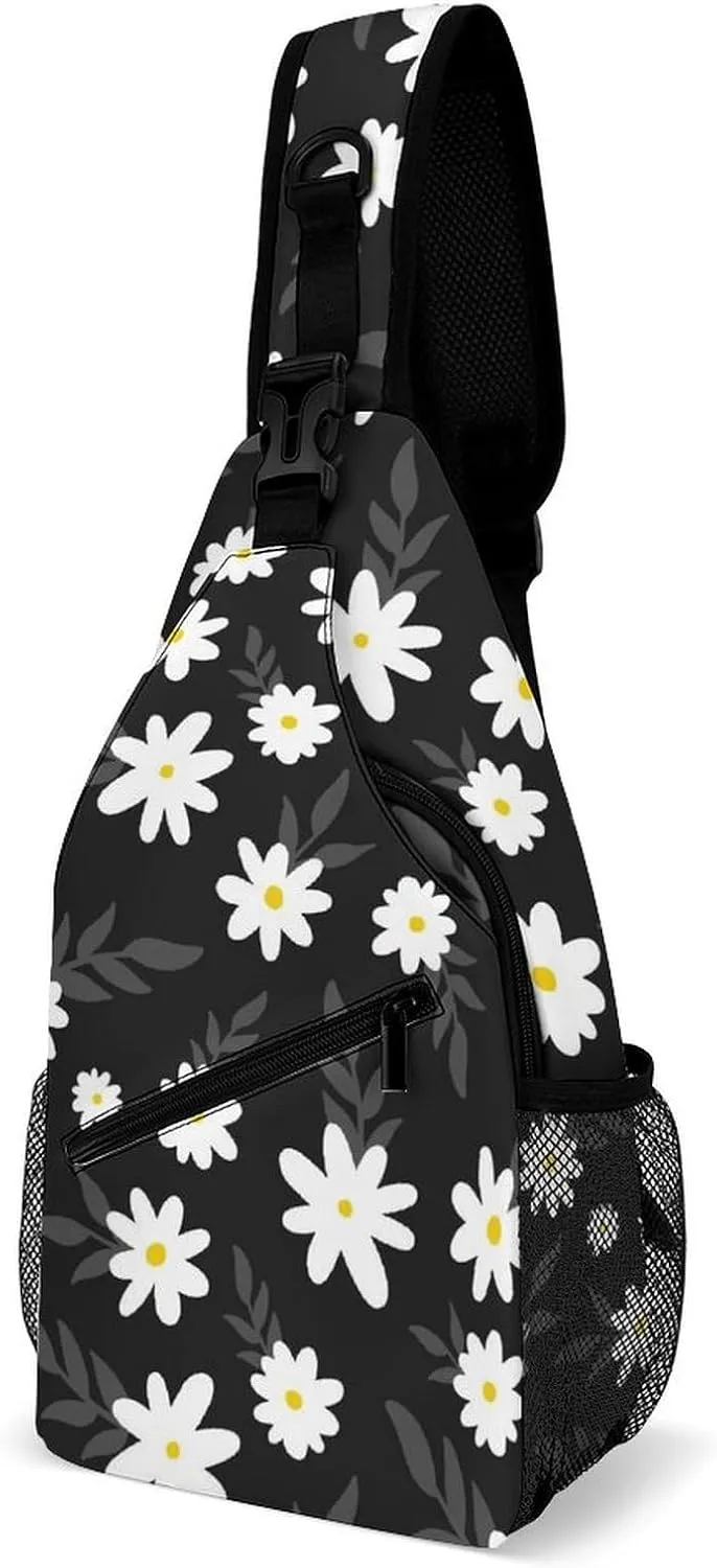 Simple-flower-floral Crossbody Sling Backpack, Shoulder Bag Chest Bag for Travel Sport Running