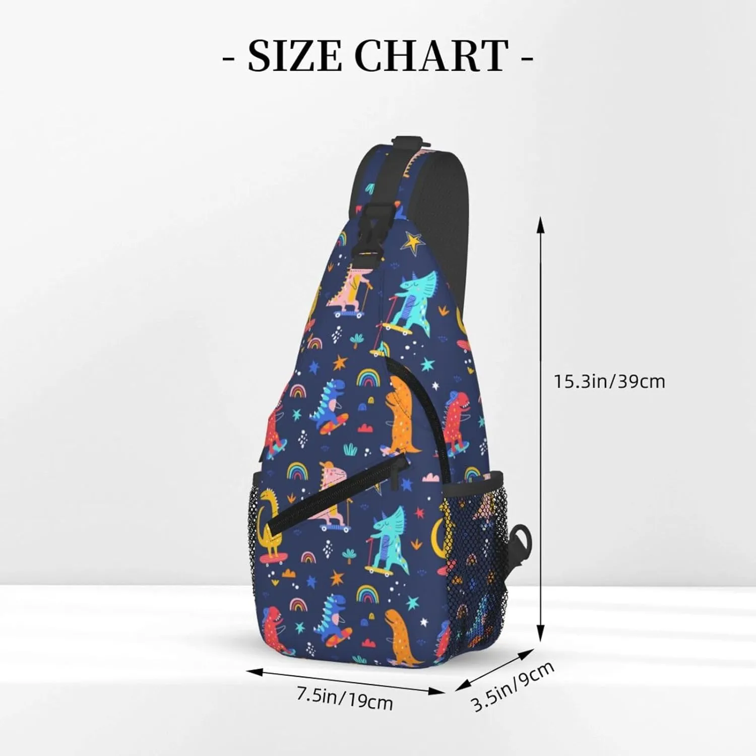 Skater Dinosaurs Pattern Crossbody Bag Adjustable Sling Bag Casual Chest Bags Travel Shoulder Backpack