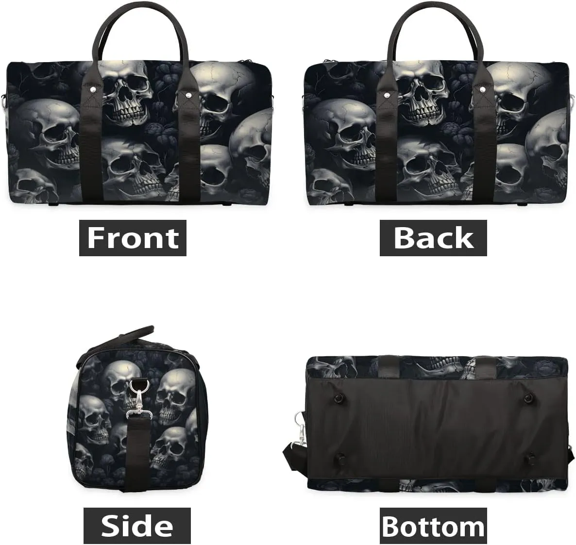 Skeleton Funny Skull Travel Duffel Bag for Women Men Waterproof Foldable Overnight Weekender Bag Large Capacity Sports Gym Bag