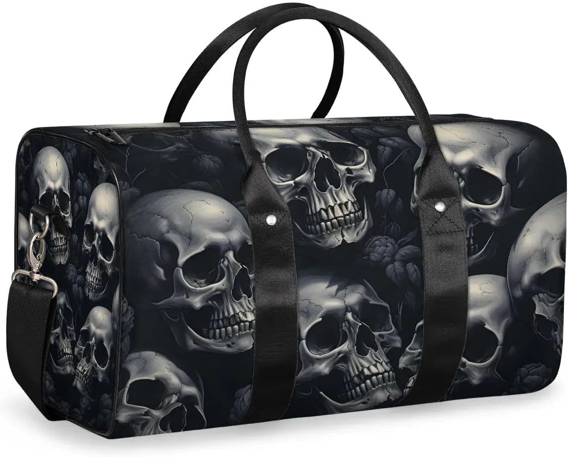 Skeleton Funny Skull Travel Duffel Bag for Women Men Waterproof Foldable Overnight Weekender Bag Large Capacity Sports Gym Bag