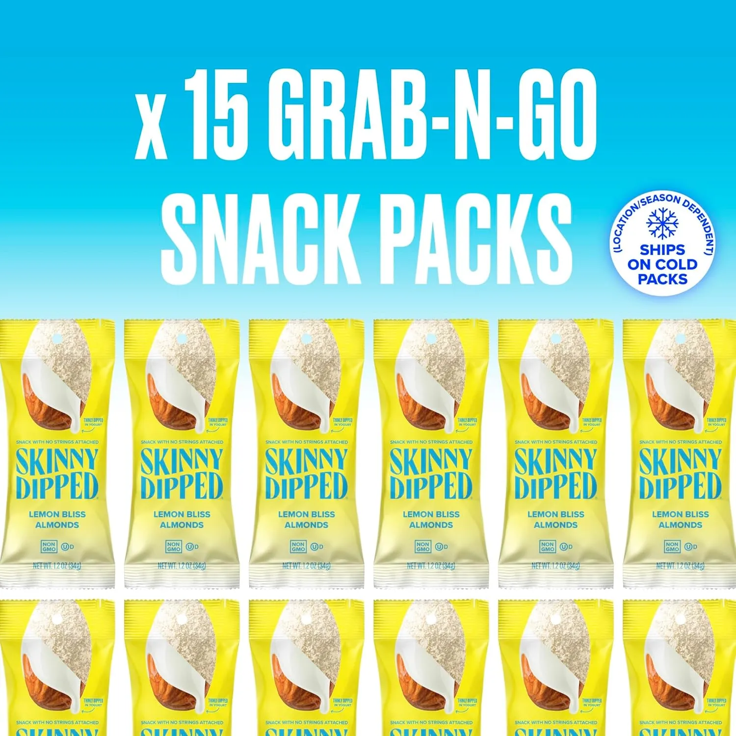 SkinnyDipped Lemon Bliss Yogurt Covered Almonds, Healthy Snack, Plant Protein, Gluten Free, 1.2 Ounce (Pack of 15)