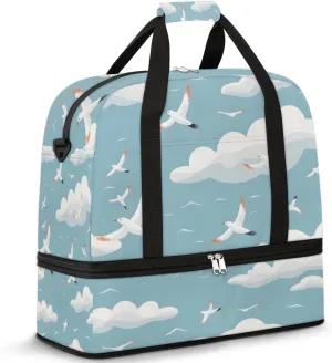 Sky seagull Foldable Travel Duffel Bag Overnight Weekender Bag with Shoes Compartment Sports Gym Bag for Men Women