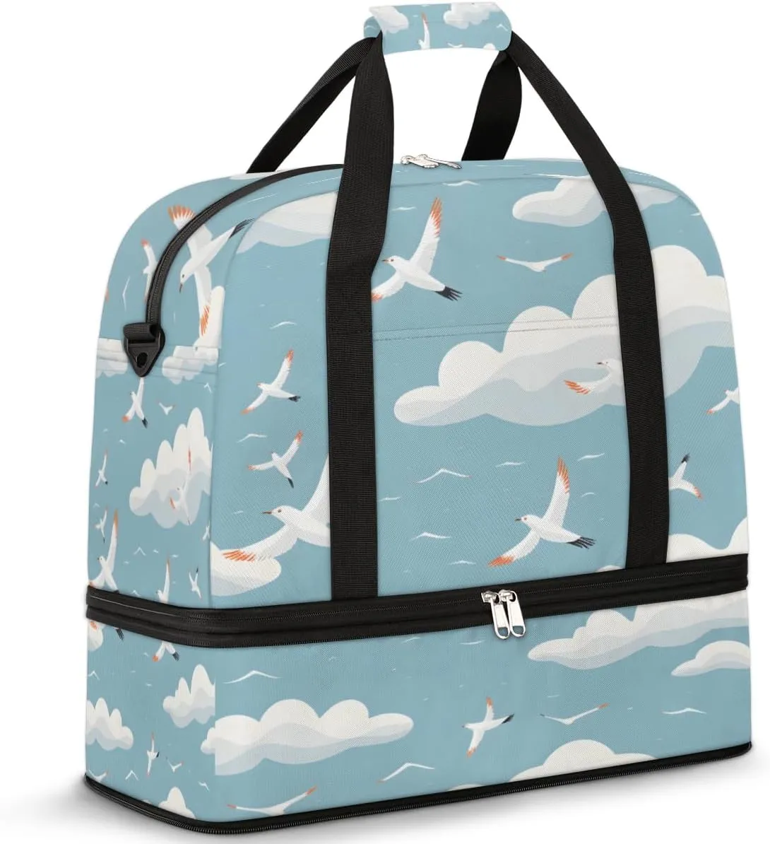 Sky seagull Foldable Travel Duffel Bag Overnight Weekender Bag with Shoes Compartment Sports Gym Bag for Men Women