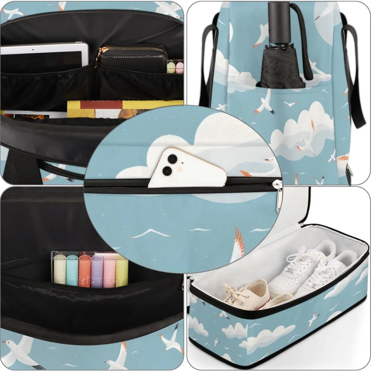 Sky seagull Foldable Travel Duffel Bag Overnight Weekender Bag with Shoes Compartment Sports Gym Bag for Men Women