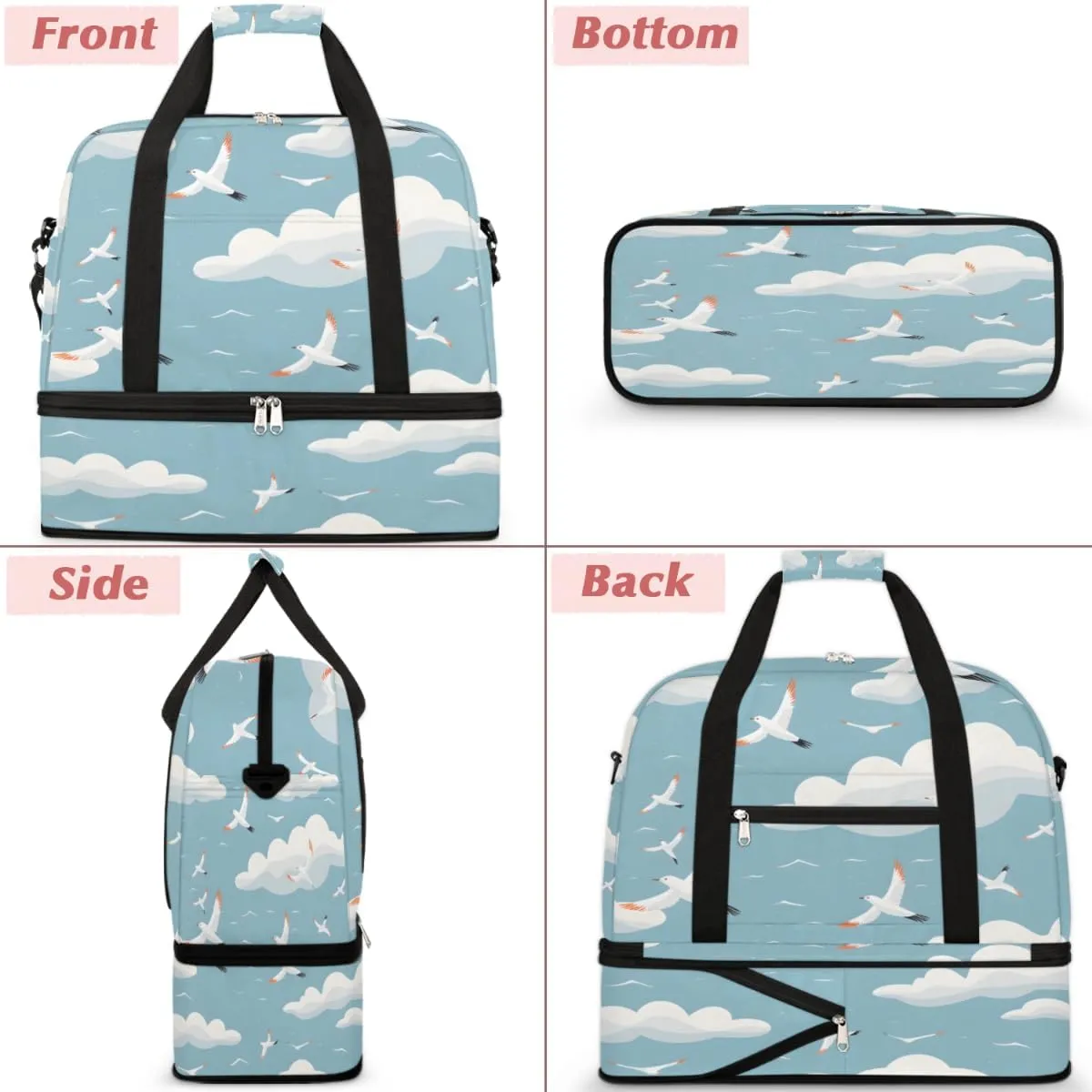 Sky seagull Foldable Travel Duffel Bag Overnight Weekender Bag with Shoes Compartment Sports Gym Bag for Men Women