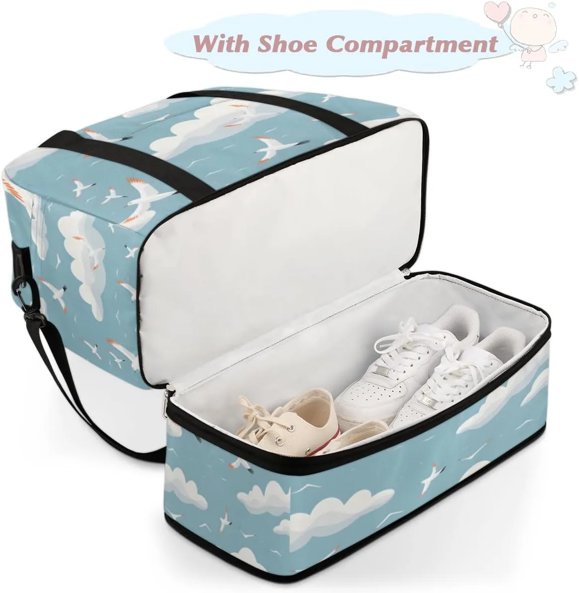 Sky seagull Foldable Travel Duffel Bag Overnight Weekender Bag with Shoes Compartment Sports Gym Bag for Men Women