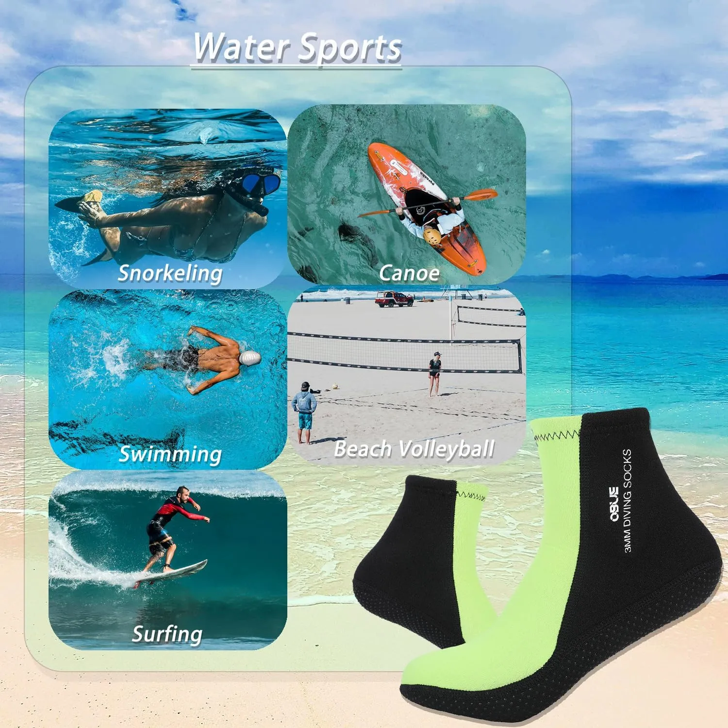 Skyone Dive Neoprene Socks Men Women, 3MM Wetsuit Scuba Socks, Sand Socks Diving Fin Socks Thermal Anti Slip Flexible