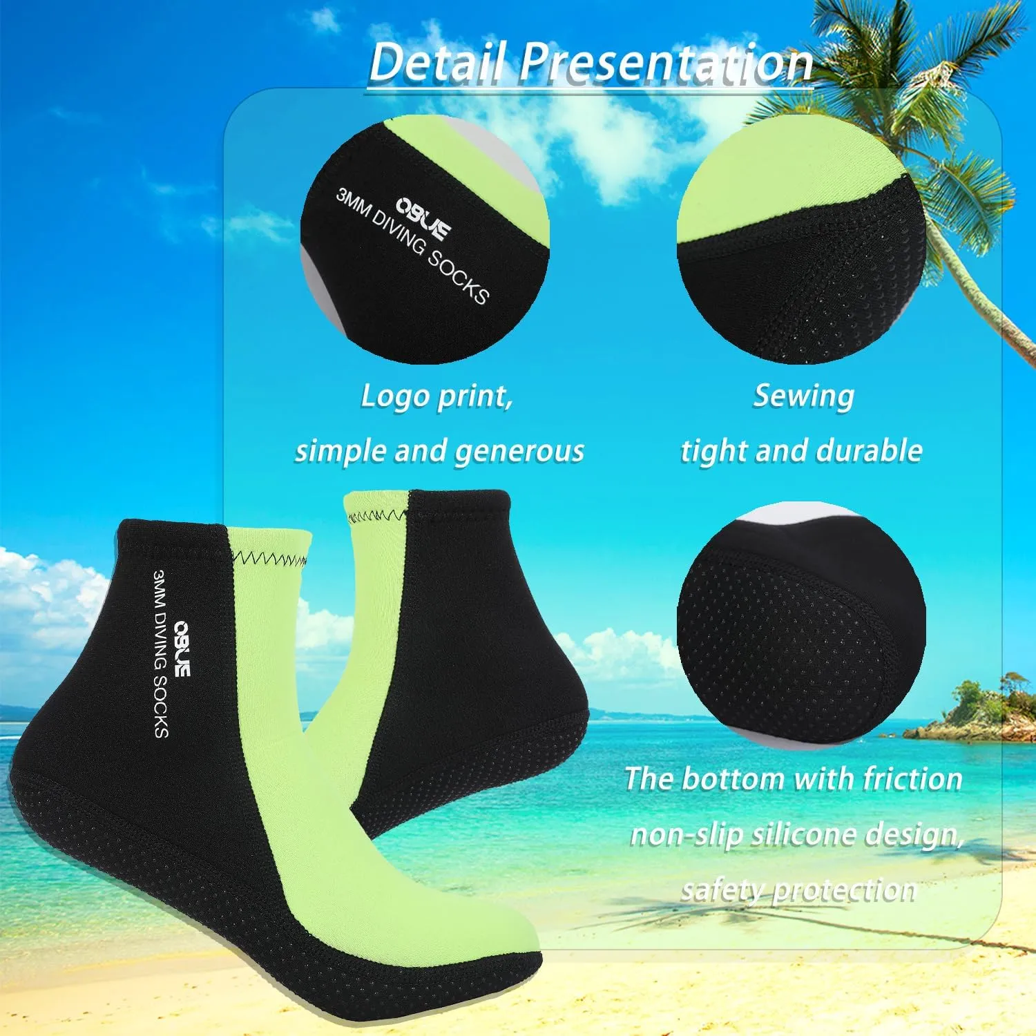 Skyone Dive Neoprene Socks Men Women, 3MM Wetsuit Scuba Socks, Sand Socks Diving Fin Socks Thermal Anti Slip Flexible