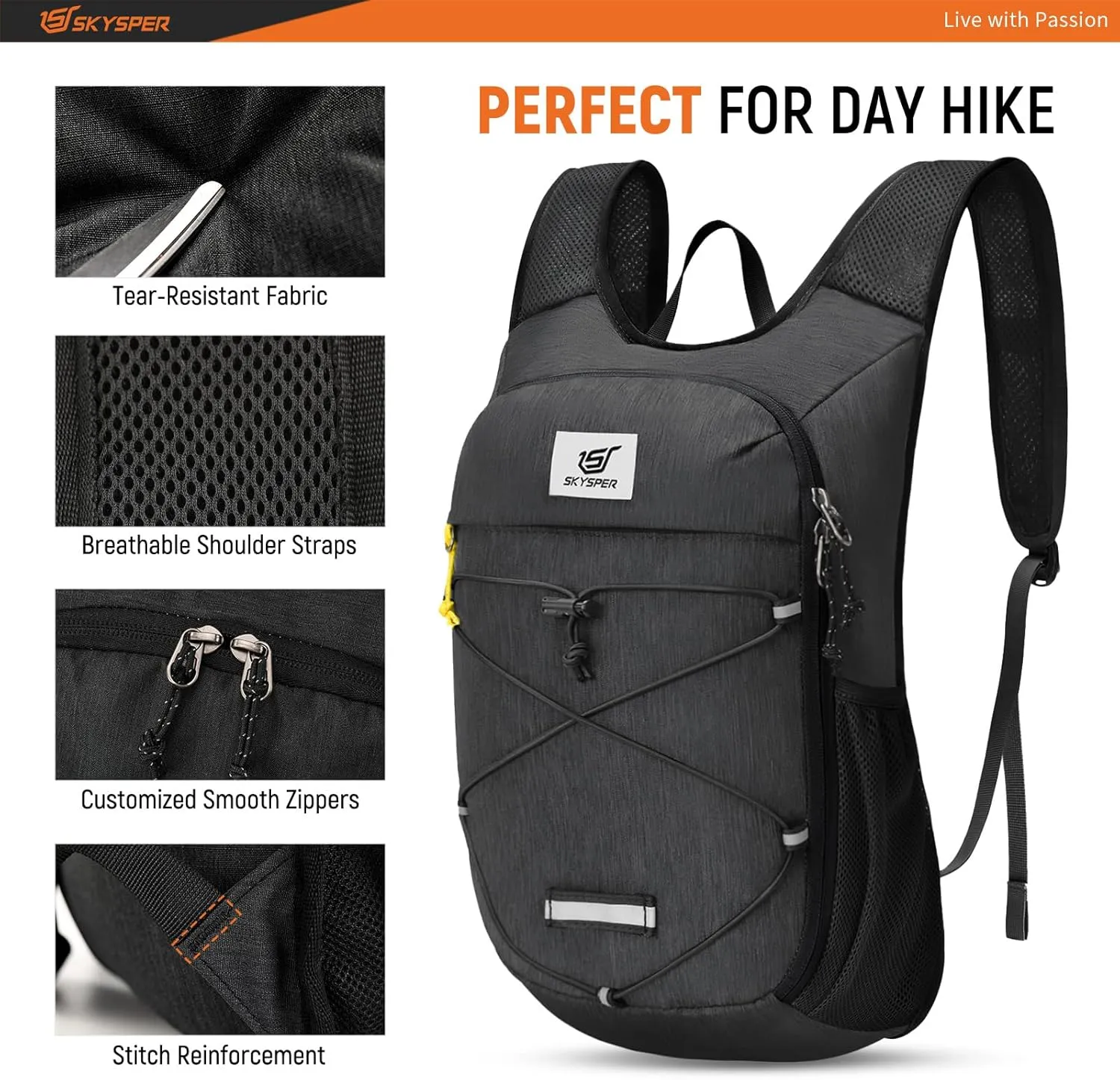 SKYSPER Foldable Hiking Backpack - 10L Small Lightweight Daypack Breathable Travel Backpacks for Men Women