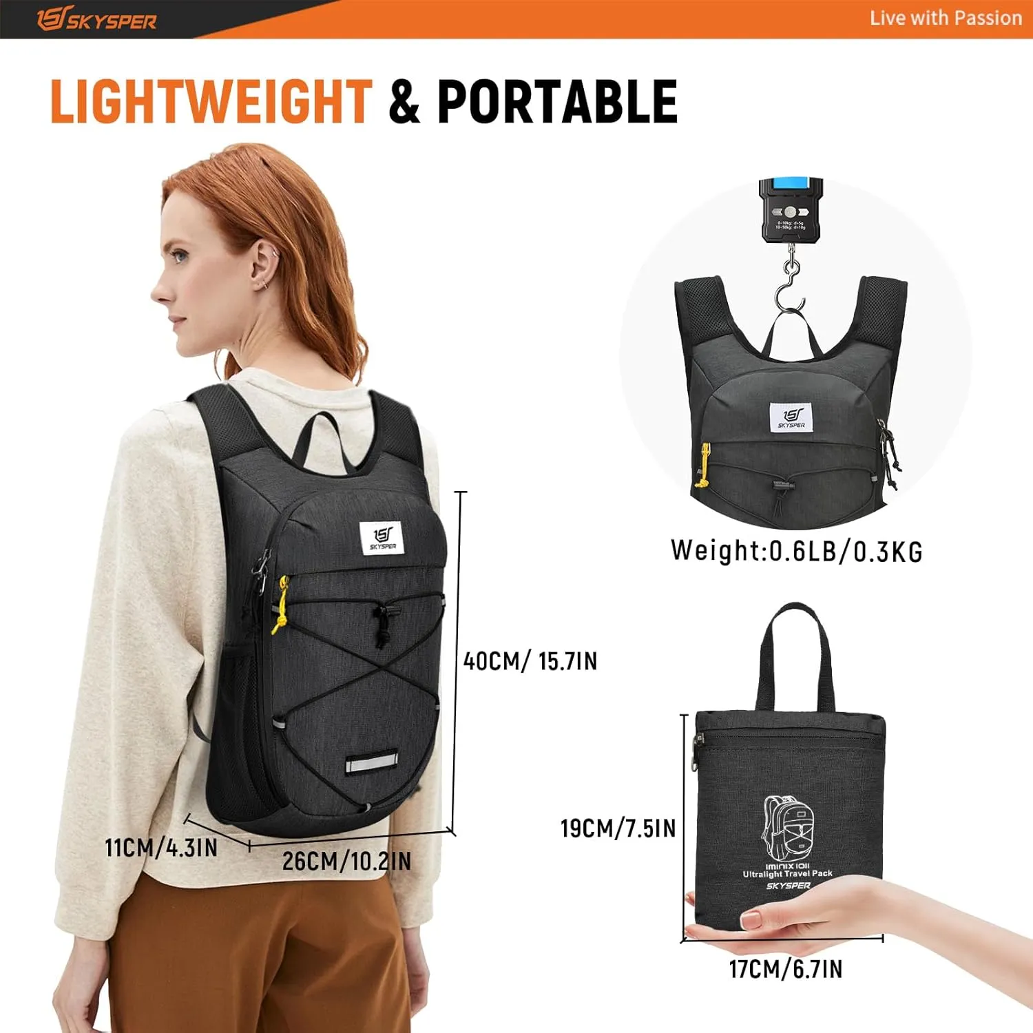 SKYSPER Foldable Hiking Backpack - 10L Small Lightweight Daypack Breathable Travel Backpacks for Men Women