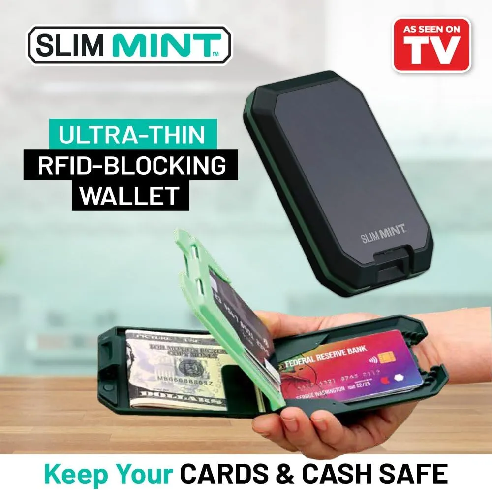 Slim Mint Wallet, Ultra-Thin, RFID-Blocking, AS-SEEN-ON-TV, ID Theft Protection, Easy to Carry, Reach Cards/Cash with the Touch of a Button, Optimizes Space, Aluminum Outer Shell, Crush-Resistant, 2PK