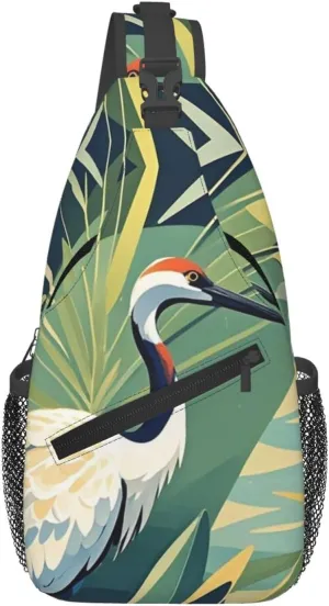Sling Backpack Bag Crossbody Shoulder Bag Crane Bird Wild Plants Chest Bag Lightweight Hiking Daypack,Unisex