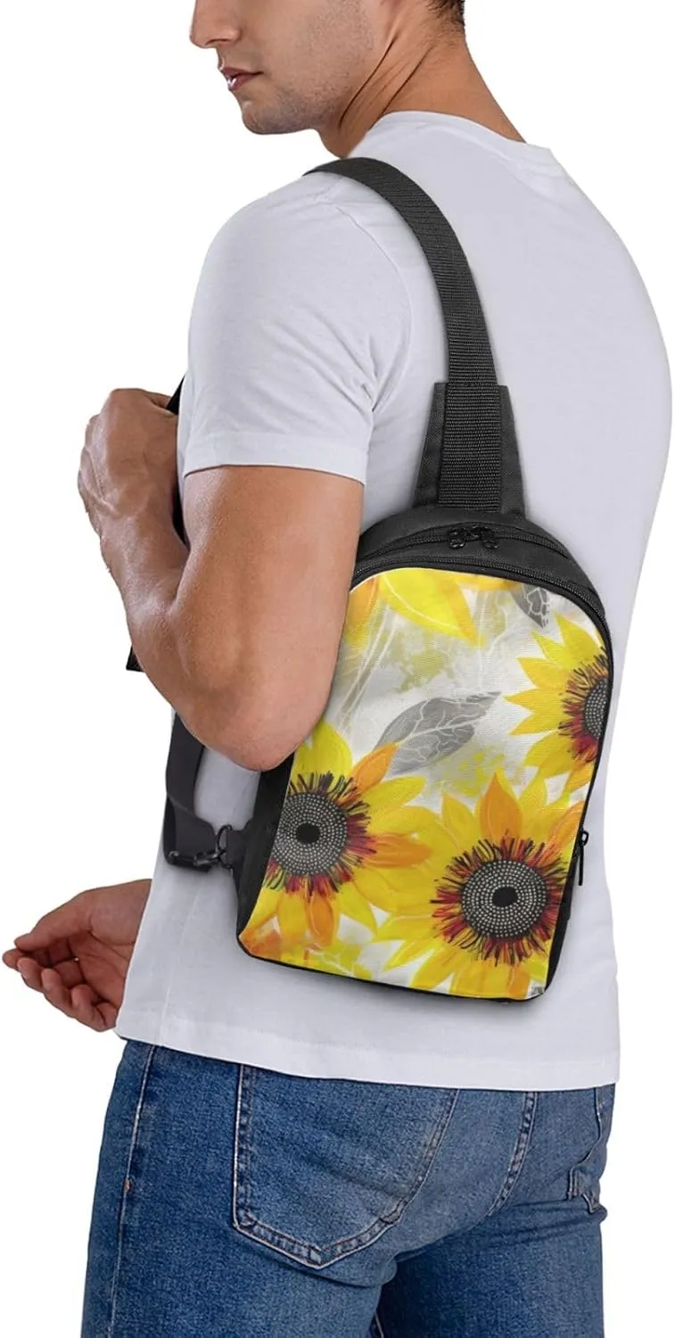 Sling Backpack Crossbody Sling Bag for Men Women Cross Chest Bag Abstract Sunflowers Shoulder Bag Travel Hiking Daypack