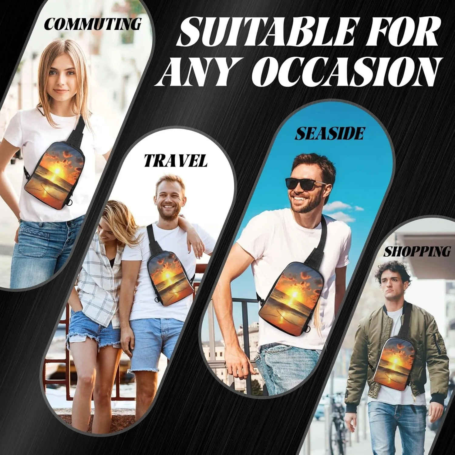 Sling Backpack Crossbody Sling Bag for Men Women Cross Chest Bag Beach Sunrise Shoulder Bag Travel Hiking Daypack